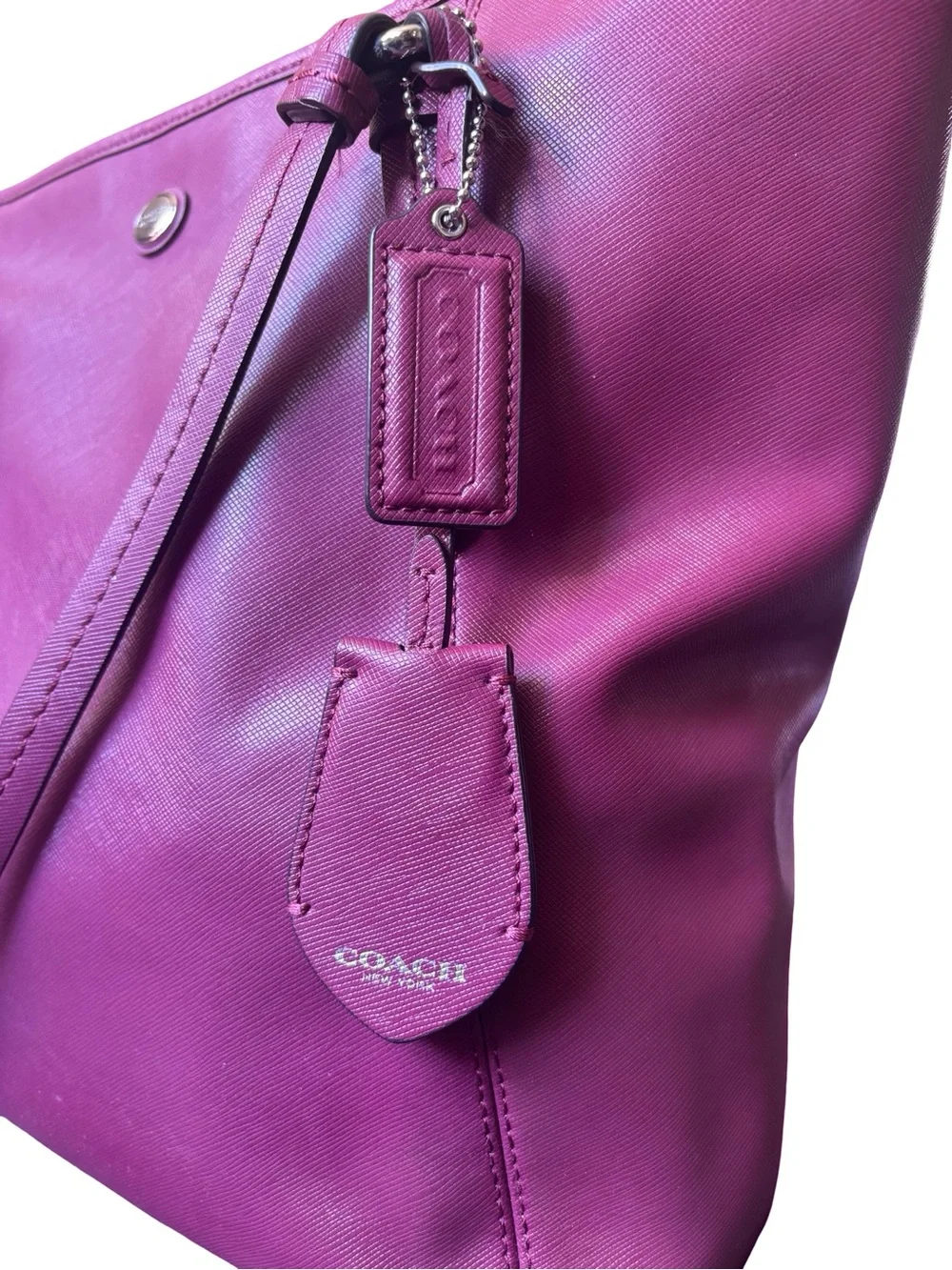 Coach Deep Pink Leather Tote with Tag Charm